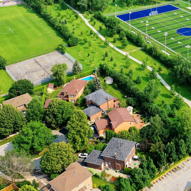 Aerial view of suburban neighborhood in Oakville, ON